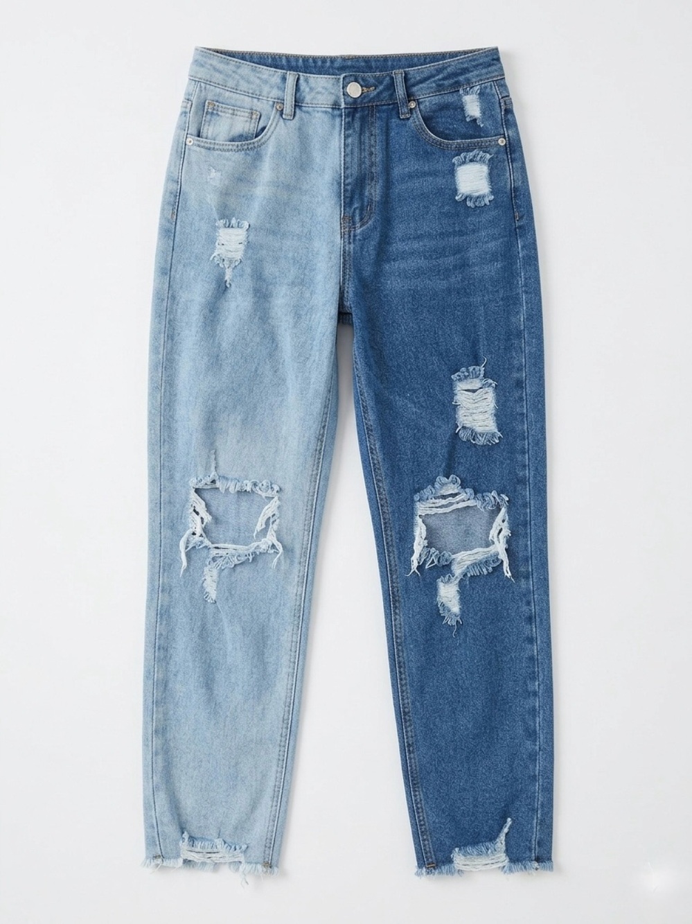 ✨3 for $15✨ Almost Famous Two Tone Split Contrast Distressed Straight Leg Jean 5